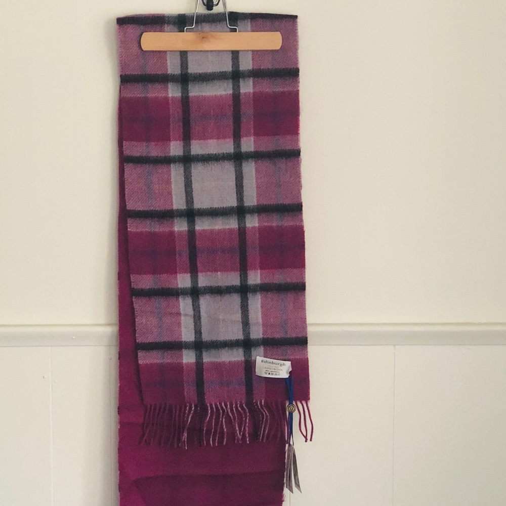 Platted Scottish High-end Virgin Chess  Wool Cashmere purple Scarf